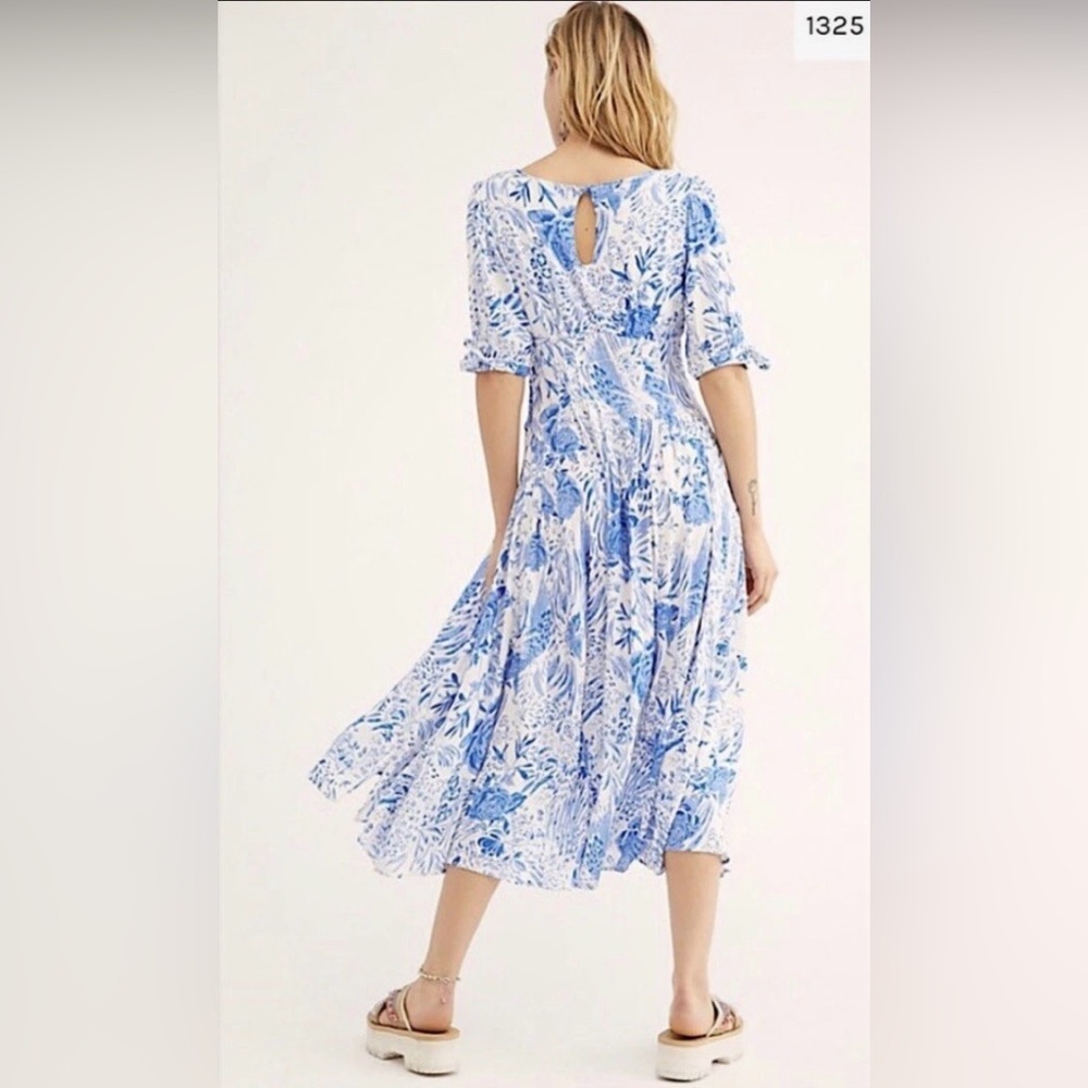 Free People “Forever Always” Floral Midi Dress Blue & White Size 0 - Picture 2 of 16
